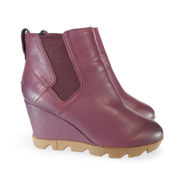 Sorel Joan Uptown Wedge Heel Boots Women 7 Burgundy Leather NL4379-602 - Picture 4 of 11